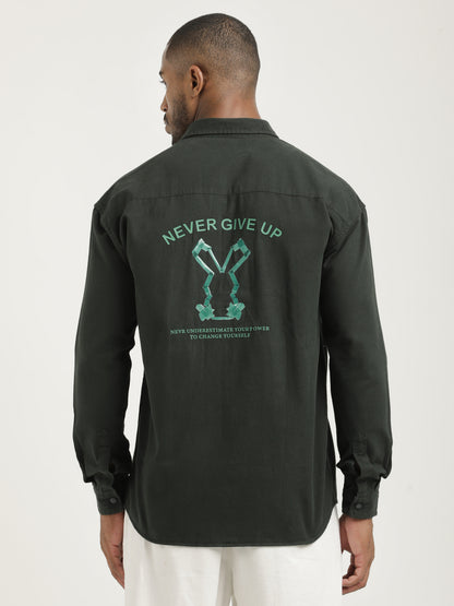 Casual Fit Cotton Shirt with Double Pockets Dk Green