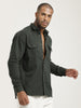 Casual Fit Cotton Shirt with Double Pockets Dk Green