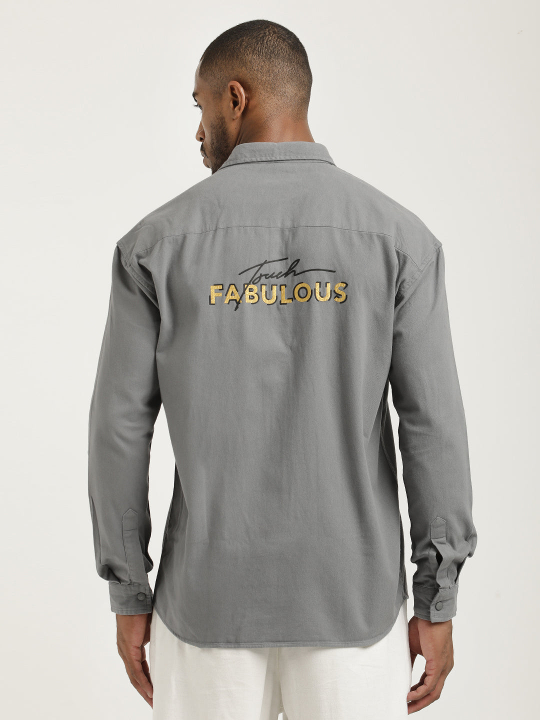 Casual Fit Cotton Shirt with Double Pockets Lt Grey