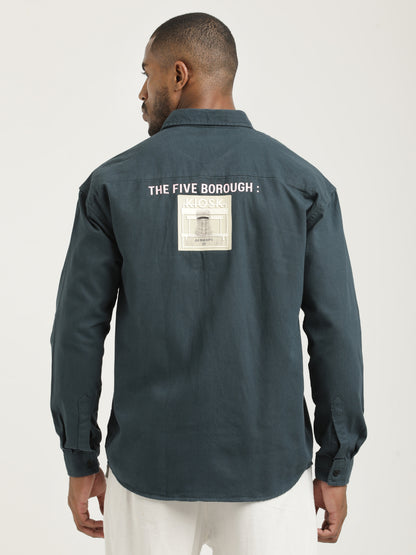 Slim Fit Cotton Shirt with Graphic Stickers R Green