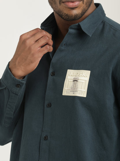 Slim Fit Cotton Shirt with Graphic Stickers R Green