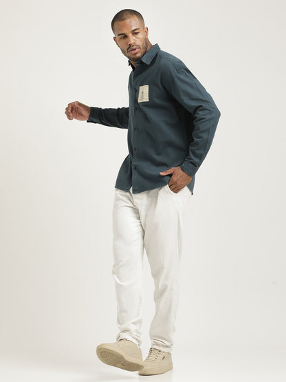 Slim Fit Cotton Shirt with Graphic Stickers R Green