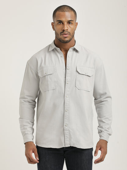 Casual Fit Cotton Shirt with Double Pockets Off White