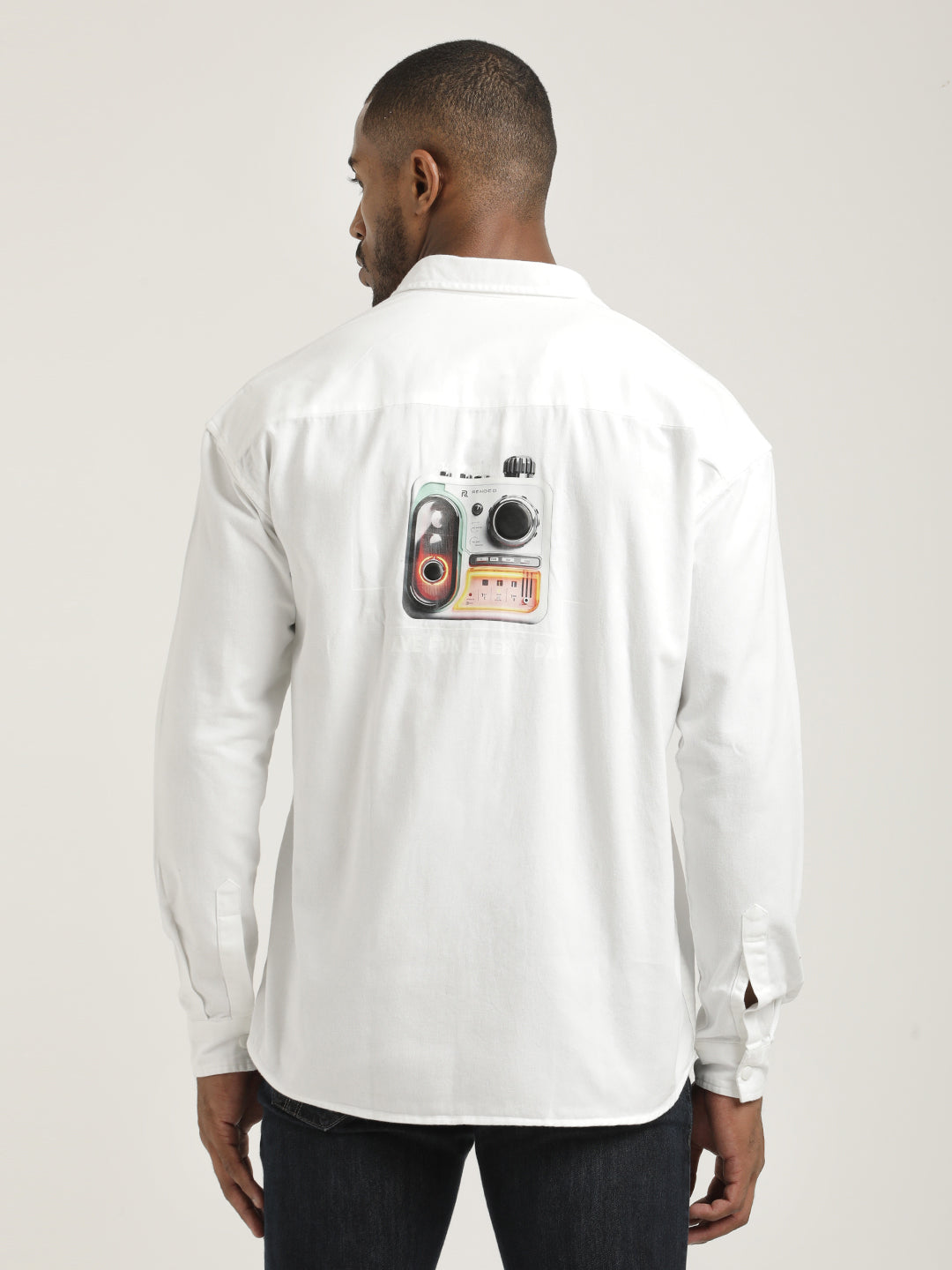 Casual Fit Cotton Shirt with Double Pockets White