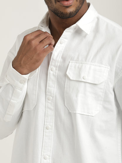 Casual Fit Cotton Shirt with Double Pockets White