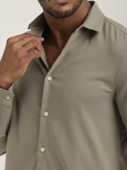 Slim Fit Cotton-Poly Lycra Blend Shirt Grey