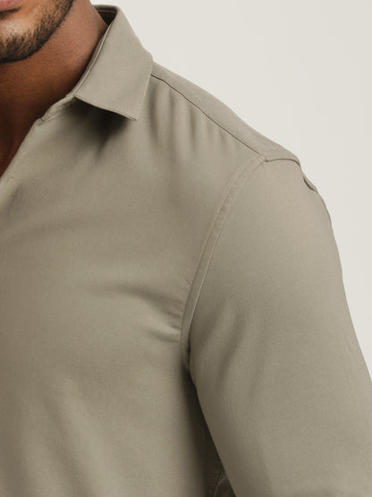 Slim Fit Cotton-Poly Lycra Blend Shirt Grey