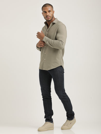 Slim Fit Cotton-Poly Lycra Blend Shirt Grey