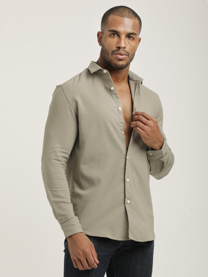 Slim Fit Cotton-Poly Lycra Blend Shirt Grey