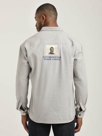 Slim Fit Cotton Shirt with Graphic Stickers Off White