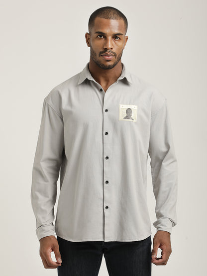 Slim Fit Cotton Shirt with Graphic Stickers Off White