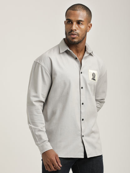 Slim Fit Cotton Shirt with Graphic Stickers Off White