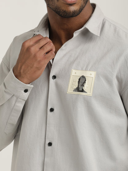 Slim Fit Cotton Shirt with Graphic Stickers Off White