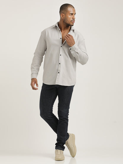 Slim Fit Cotton Shirt with Graphic Stickers Off White