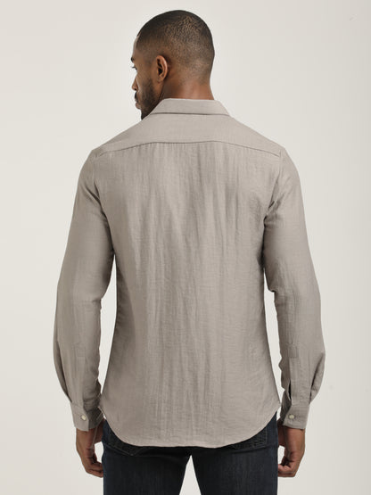 Slim Fit Nylon Shirt with Linen Look Lt Pink