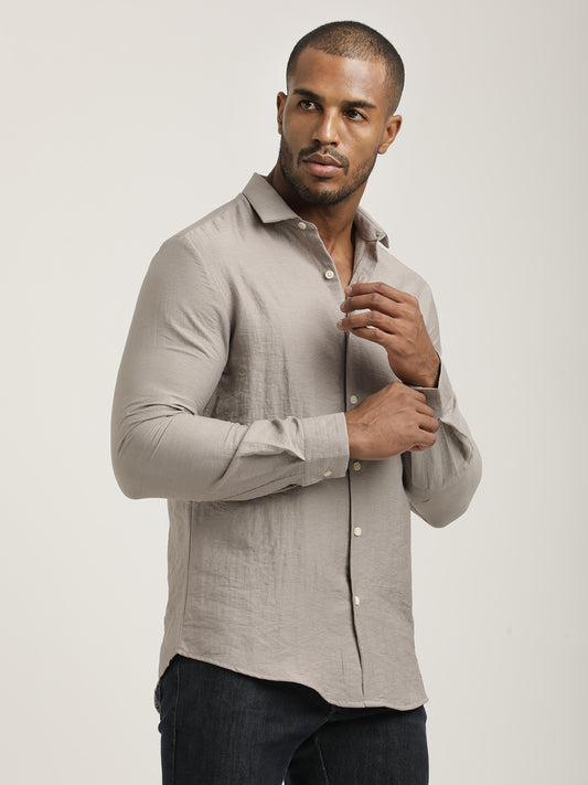 Slim Fit Nylon Shirt with Linen Look Lt Pink