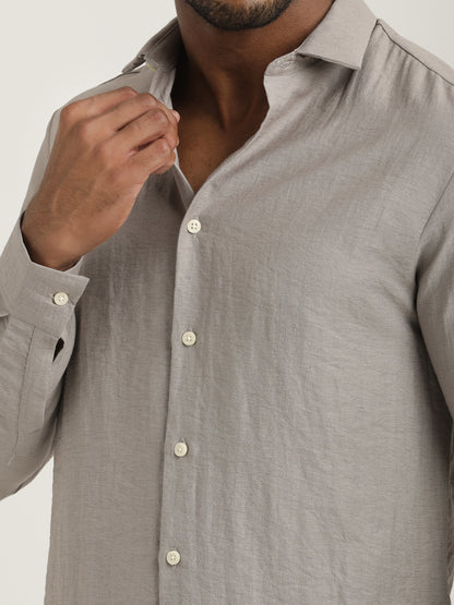 Slim Fit Nylon Shirt with Linen Look Lt Pink