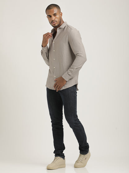 Slim Fit Nylon Shirt with Linen Look Lt Pink