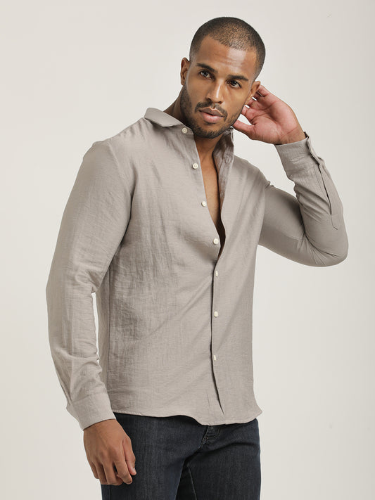 Slim Fit Nylon Shirt with Linen Look Lt Pink