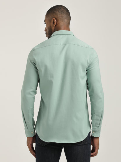 Slim Fit Cotton-Poly Lycra Blend Shirt Green