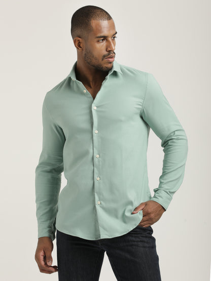 Slim Fit Cotton-Poly Lycra Blend Shirt Green