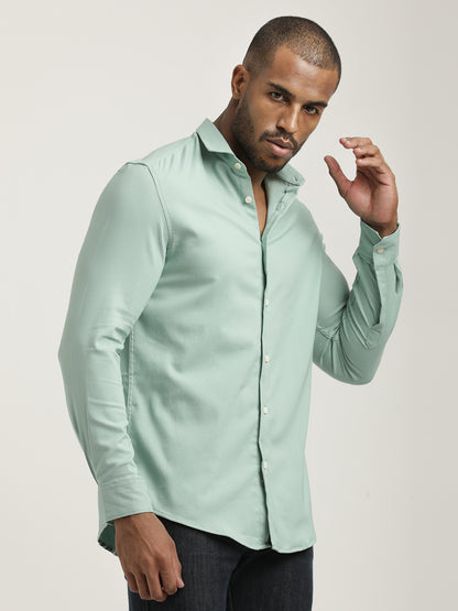 Slim Fit Cotton-Poly Lycra Blend Shirt Green
