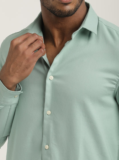 Slim Fit Cotton-Poly Lycra Blend Shirt Green