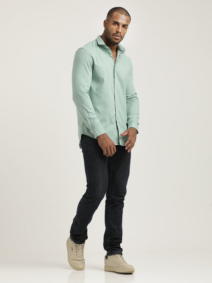Slim Fit Cotton-Poly Lycra Blend Shirt Green