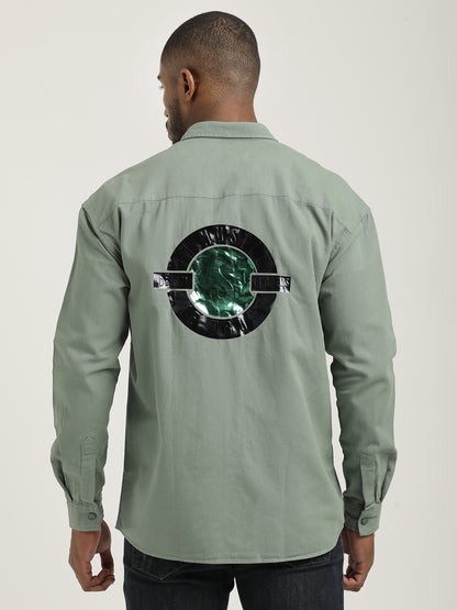 Casual Fit Cotton Shirt with Double Pockets Lt Green