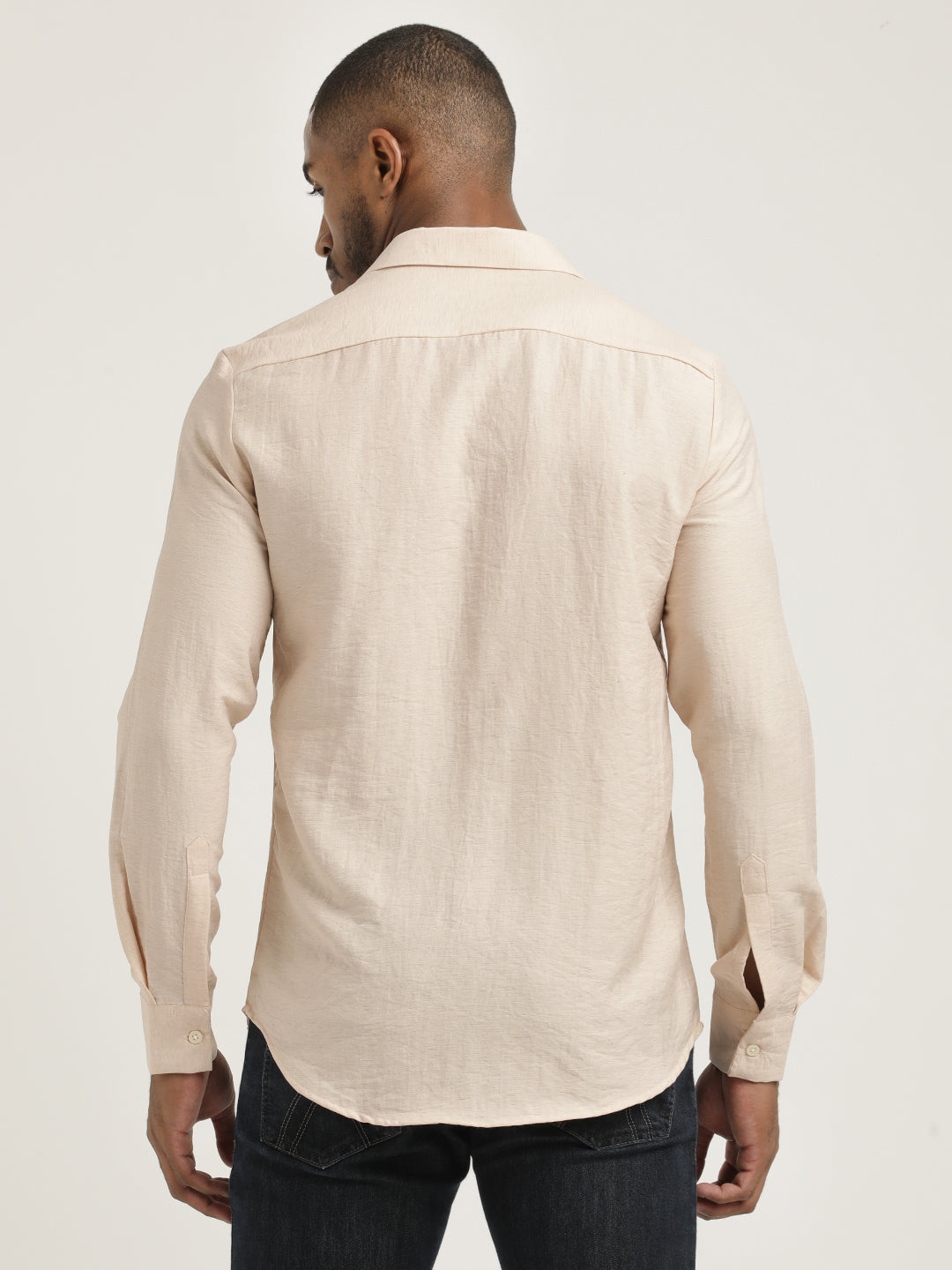Slim Fit Nylon Shirt with Linen Look Peach