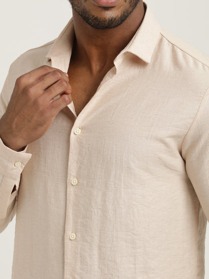 Slim Fit Nylon Shirt with Linen Look Peach