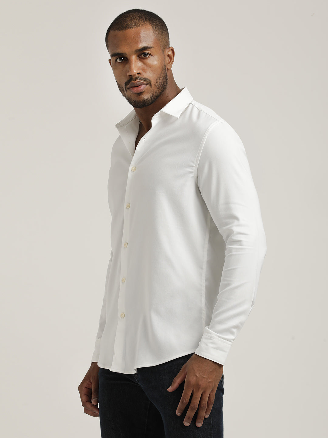Slim Fit Cotton-Poly Lycra Blend Shirt White