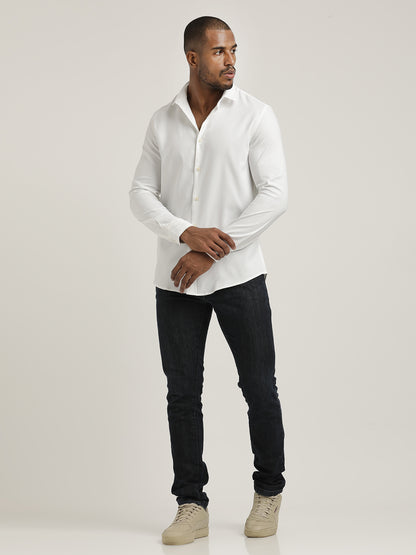 Slim Fit Cotton-Poly Lycra Blend Shirt White