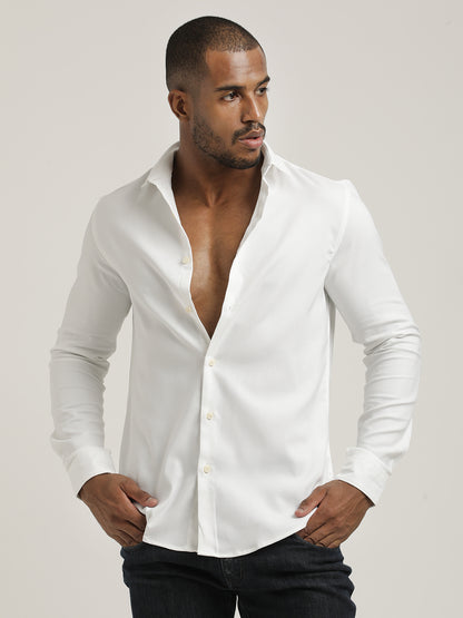 Slim Fit Cotton-Poly Lycra Blend Shirt White