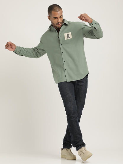 Slim Fit Cotton Shirt with Graphic Stickers Lt Green