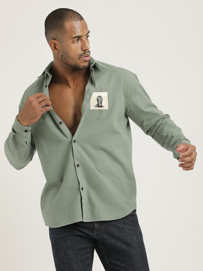 Slim Fit Cotton Shirt with Graphic Stickers Lt Green