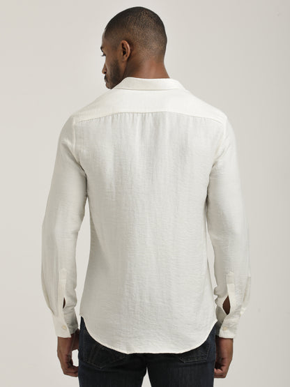 Slim Fit Nylon Shirt with Linen Look Off White