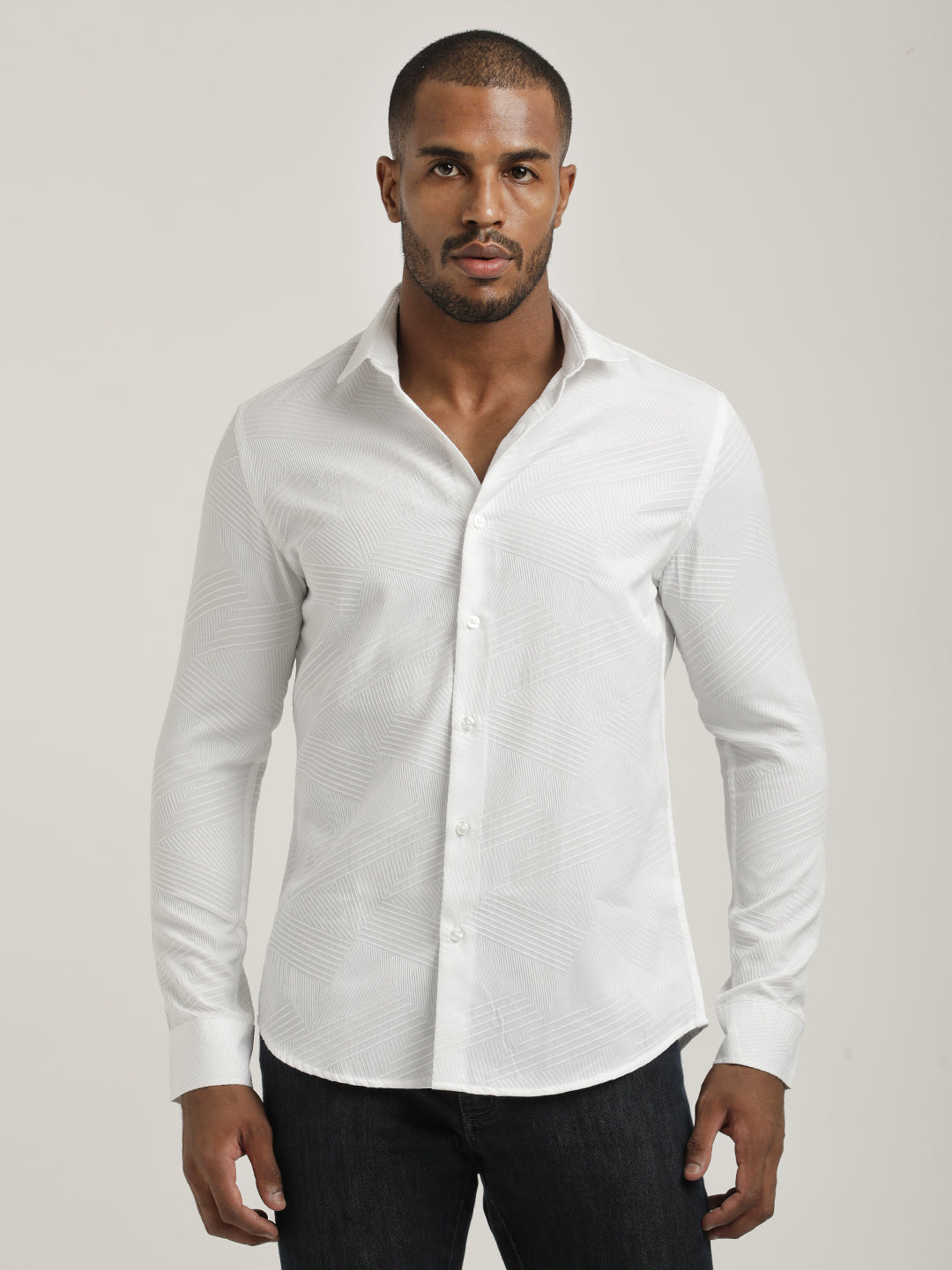 Nylon Self-Design Shirt White