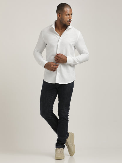 Nylon Self-Design Shirt White