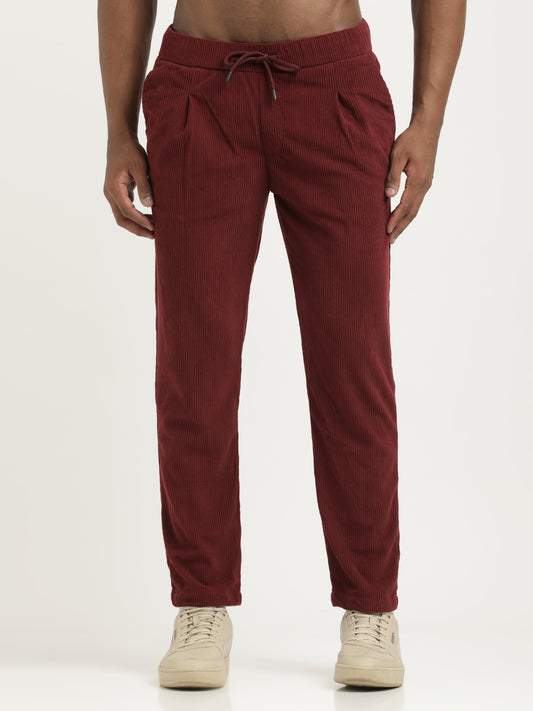 Comfort Fit Corduroy Trousers with Multhi Pockets Maroon