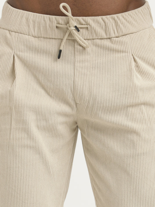 Comfort Fit Corduroy Trousers with Multhi Pockets Cream