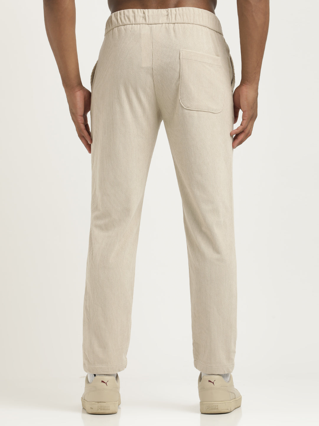 Comfort Fit Corduroy Trousers with Multhi Pockets Cream