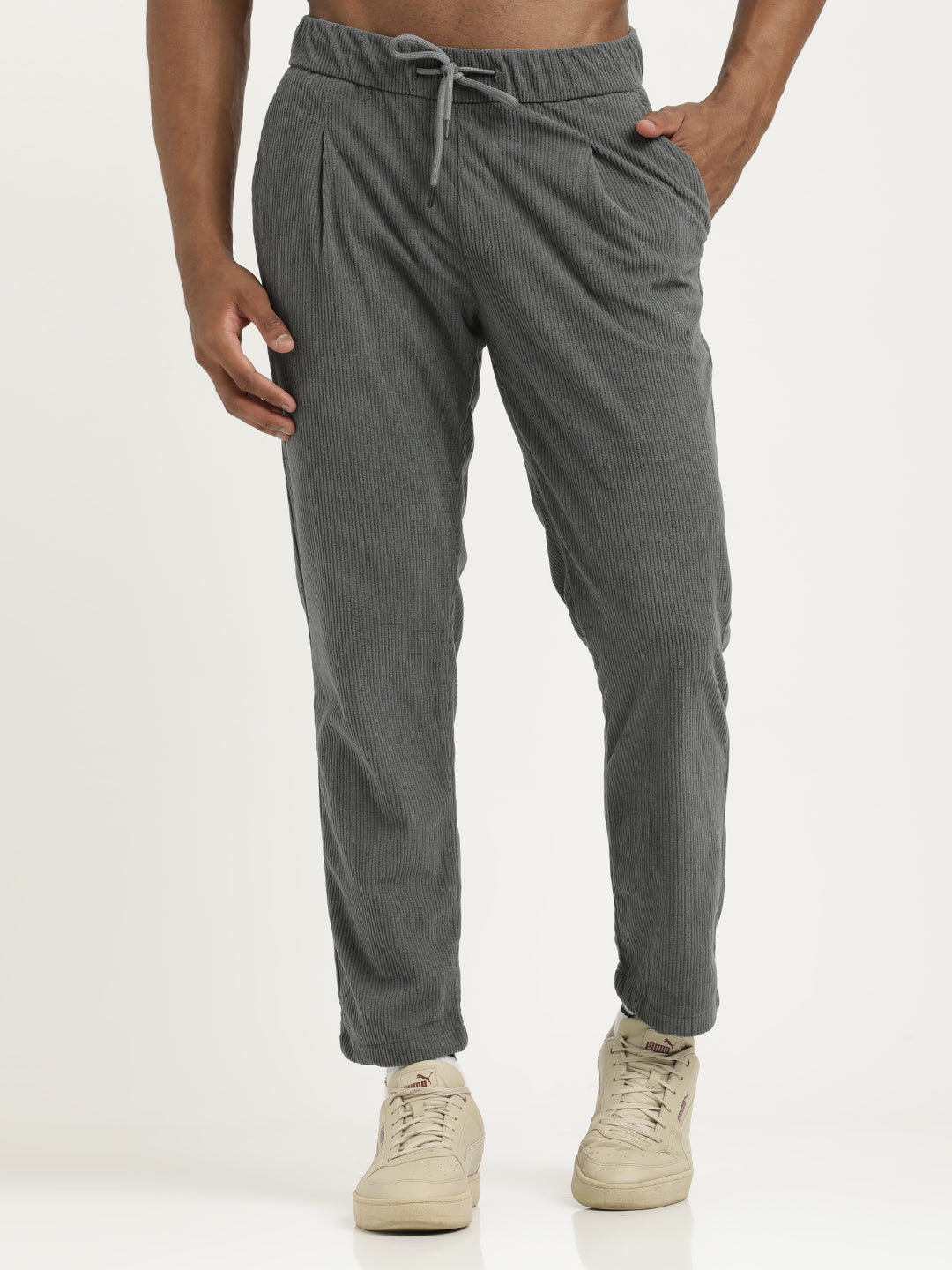 Comfort Fit Corduroy Trousers with Multhi Pockets Grey