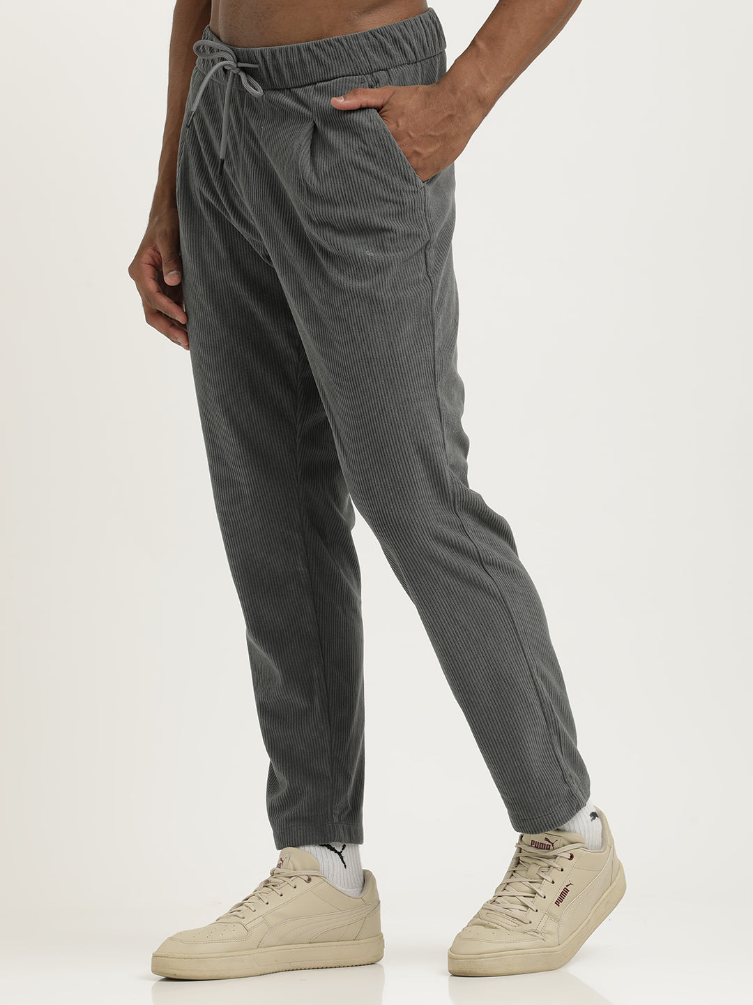 Comfort Fit Corduroy Trousers with Multhi Pockets Grey