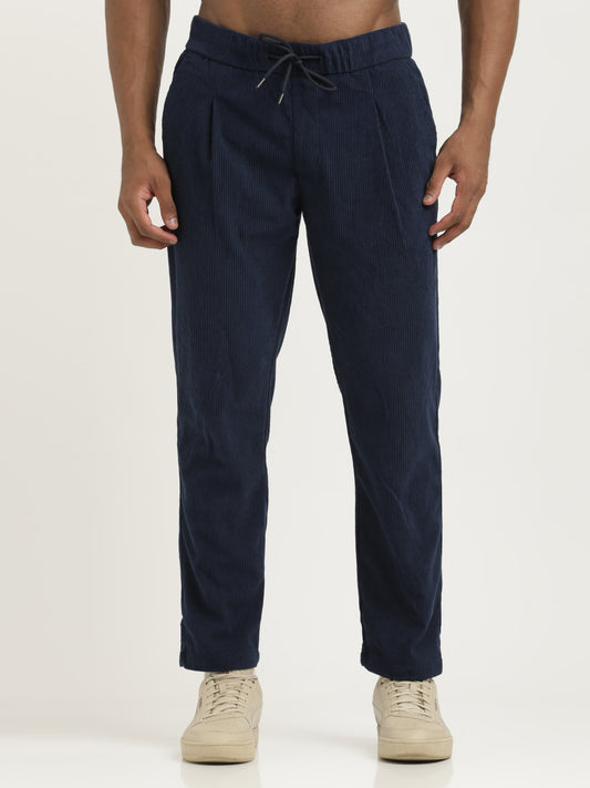 Comfort Fit Corduroy Trousers with Multhi Pockets Navy