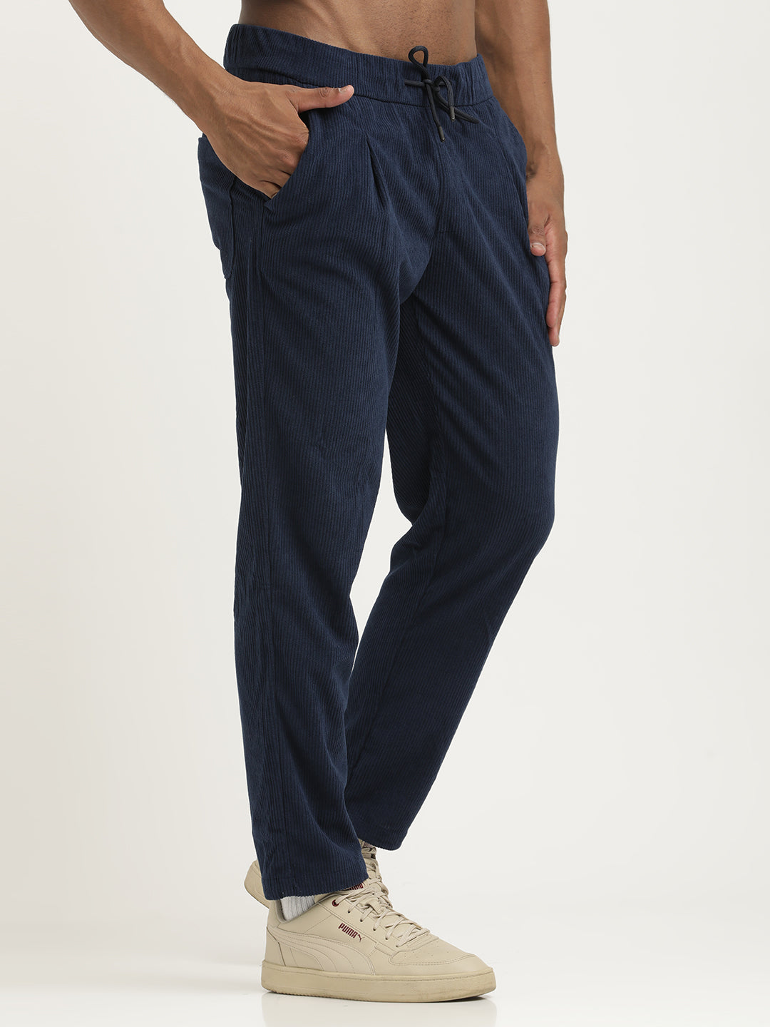Comfort Fit Corduroy Trousers with Multhi Pockets Navy