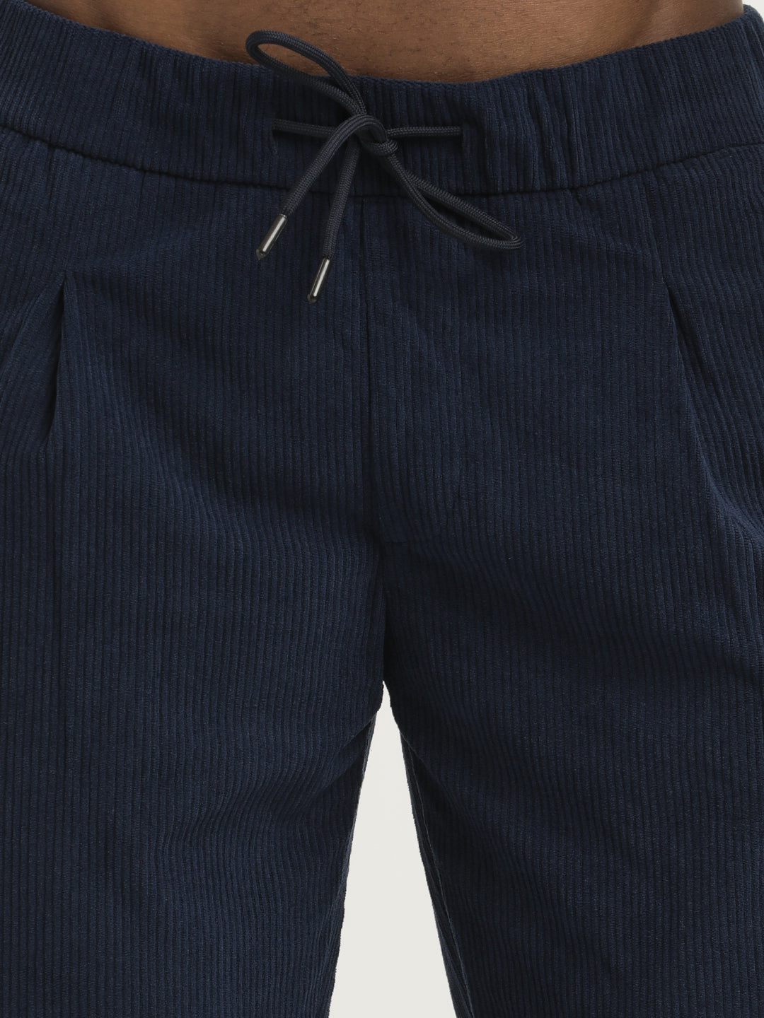 Comfort Fit Corduroy Trousers with Multhi Pockets Navy