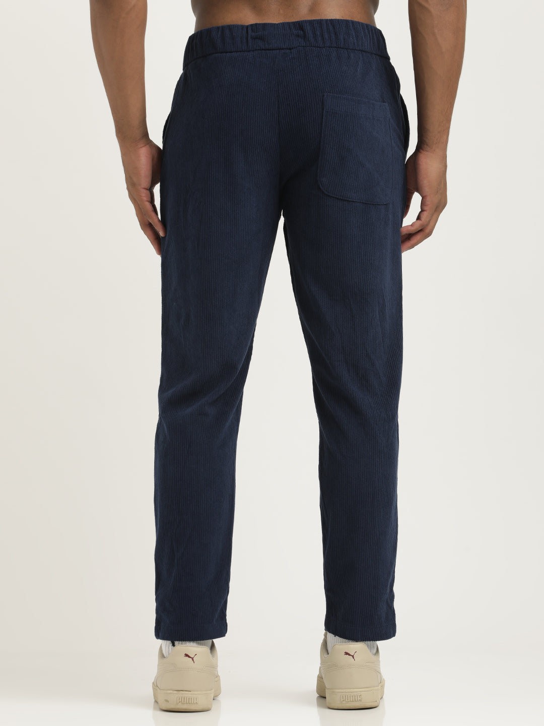 Comfort Fit Corduroy Trousers with Multhi Pockets Navy