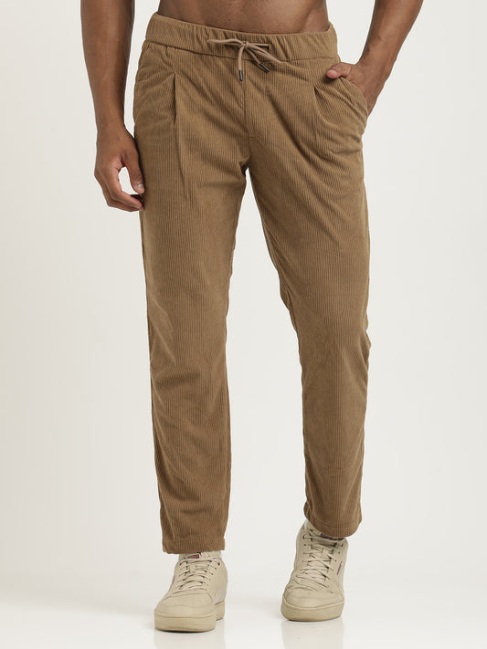 Comfort Fit Corduroy Trousers with Multhi Pockets Khaki
