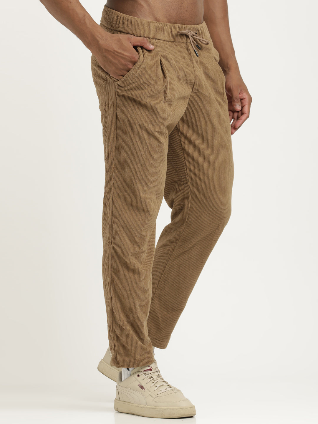 Comfort Fit Corduroy Trousers with Multhi Pockets Khaki